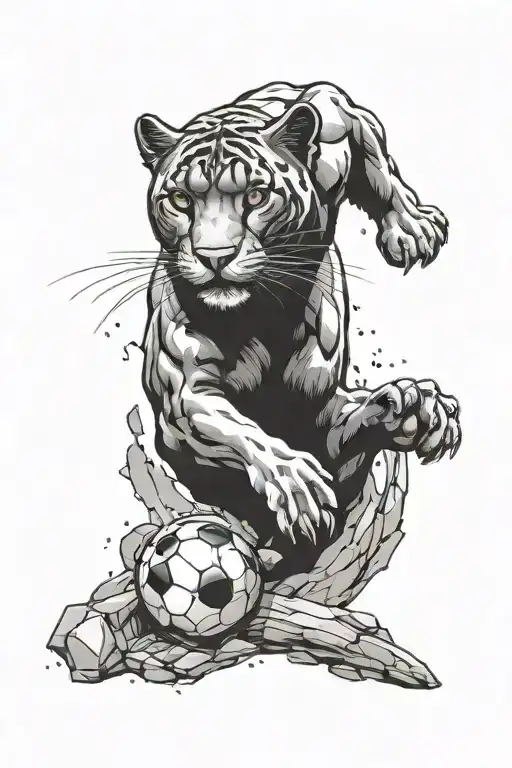 Panther Climbing Down Rocks With Paw On Soccer Ball And Tail In Shape Of Number 8