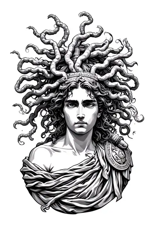Medusa And Greek Spartan And Greek Building