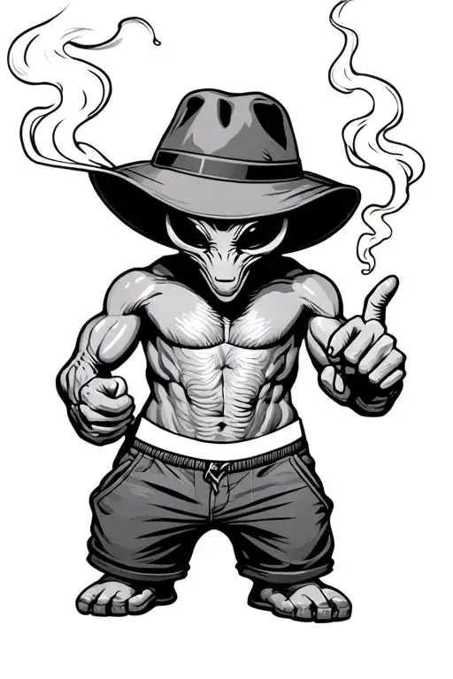 Swag Looking Alien On Shorts With A Hat Smoking And Pointing Fuck You Finger