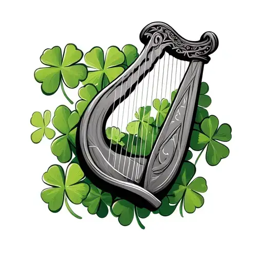 Irish Harp With Shamrocks In The Backround