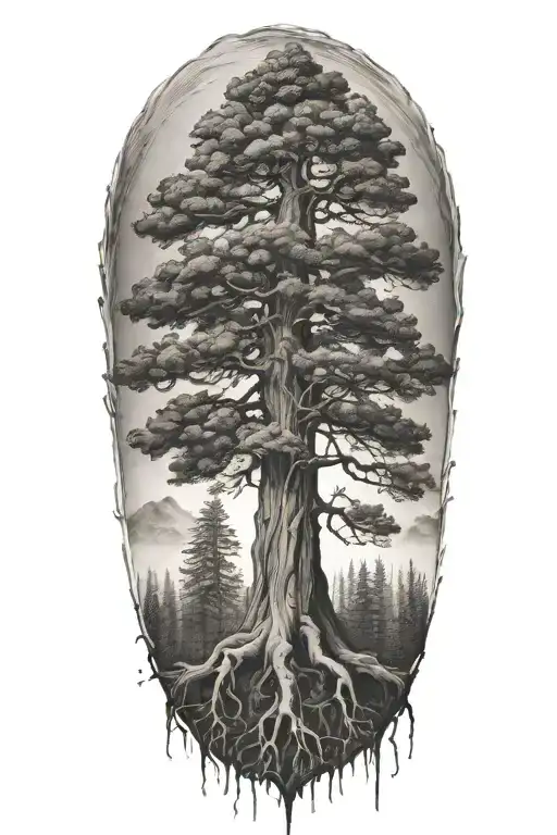 Sequoia Tree Growing With Roots And A Kings Crown