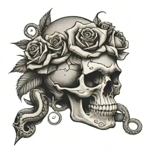 Skull With Roses And Snakes