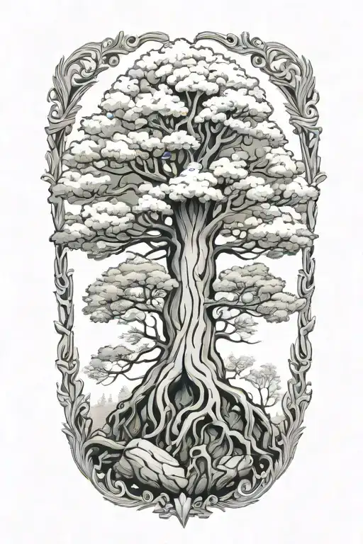 Sequoia Tree Growing With Roots And A Jewel Crown