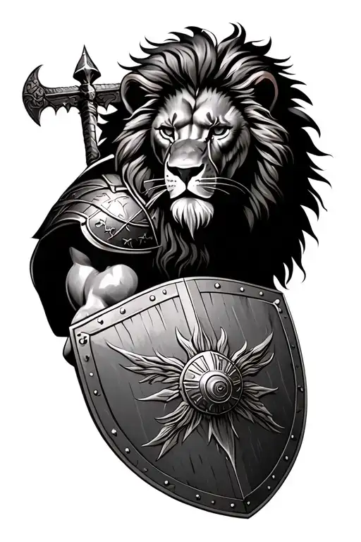 Lion With Gladiator Holding A Shield