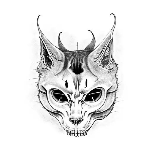 Cat From Hell Bite Skull Woth Devil Eyes