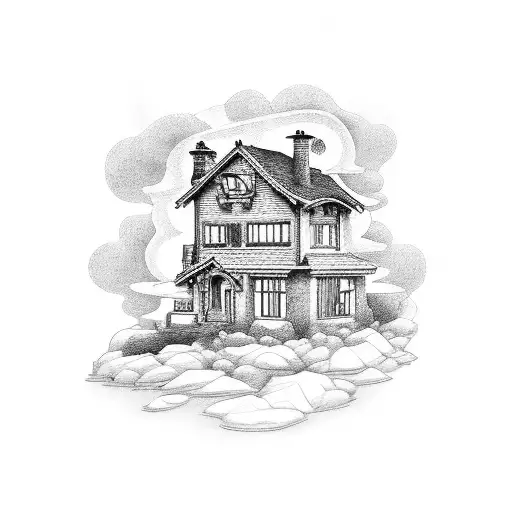 A Small House With A Open Door And A Rainbow