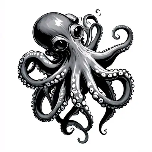 Octopus Crawling Over The Sholder Of A Diver In A Mark V