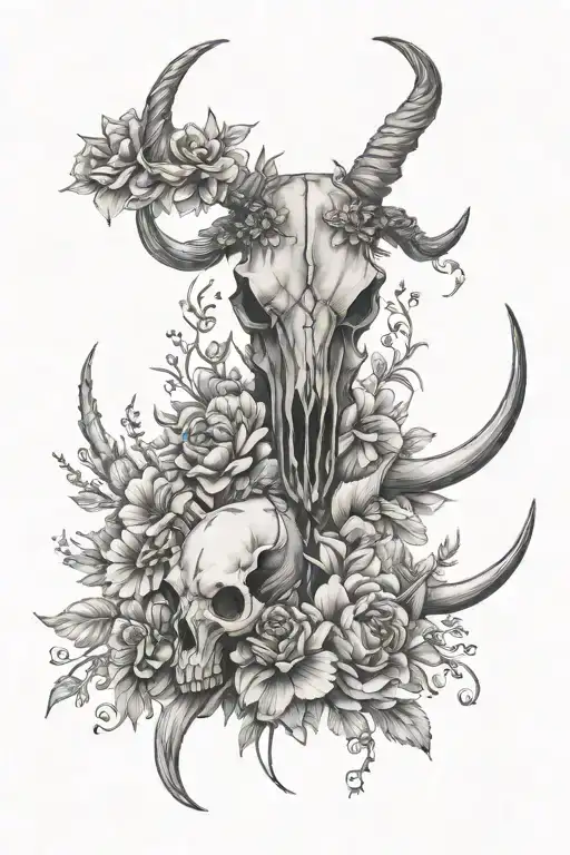 Florals Spine With Bull Skull