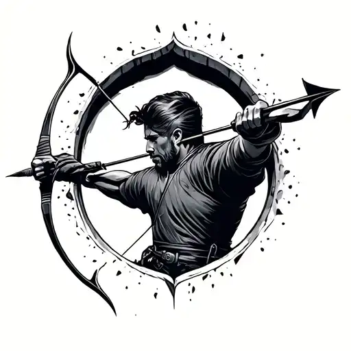 Keyhole With Archer Shooting An Arrow Inside Minimalistic