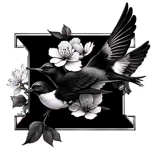 Nautical Half Sleeve With Swallows And A Cherry Blossom