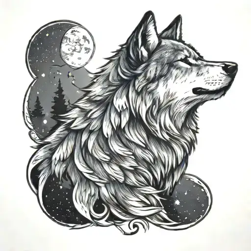 Wolf Howling At The Stars Shining