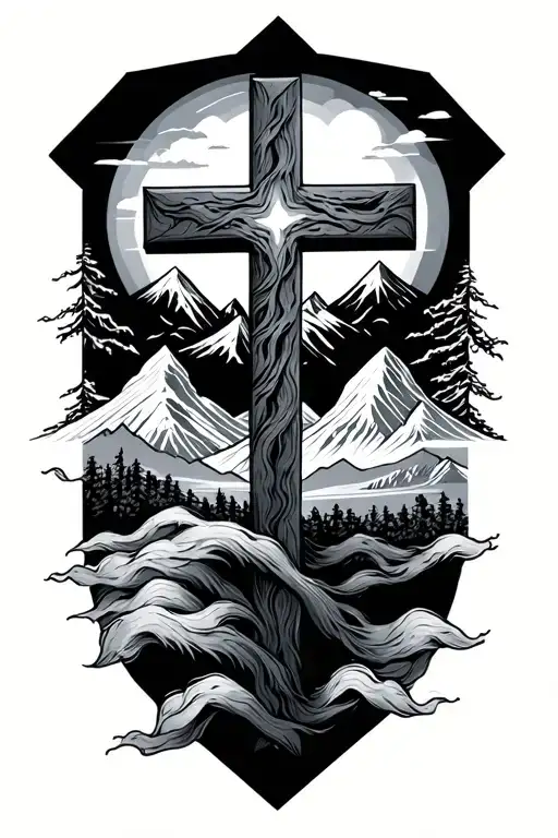 Cross With Mountains And A Mental Health Awareness