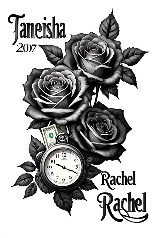 Roses With The Name Taneisha And Rachel And A Clock With 2007 And Money