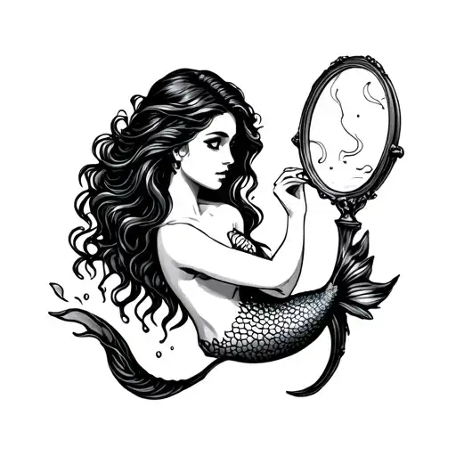 Mermaid With Syrup Looking In The Hand Mirror