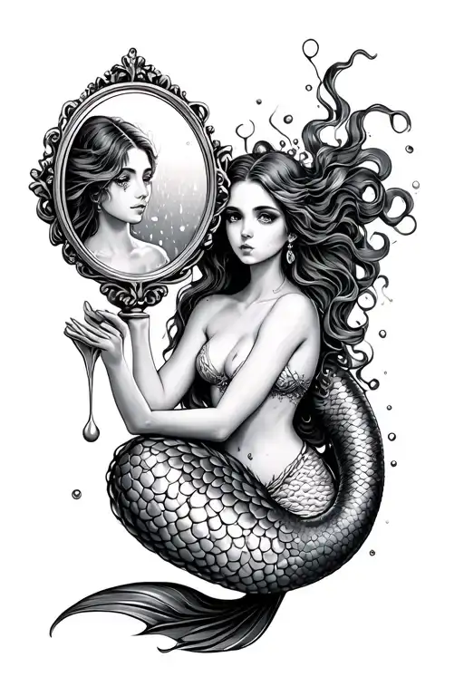 Mermaid With Syrup Looking In The Hand Mirror