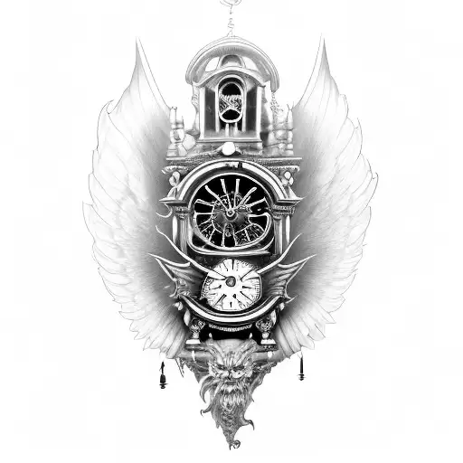 Grandfather Clock With Demon Wings