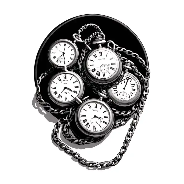 3 Pocket Watches On A Chain Wrapped