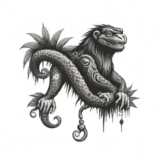 Snake And Nervous King Monkey In The Jungle