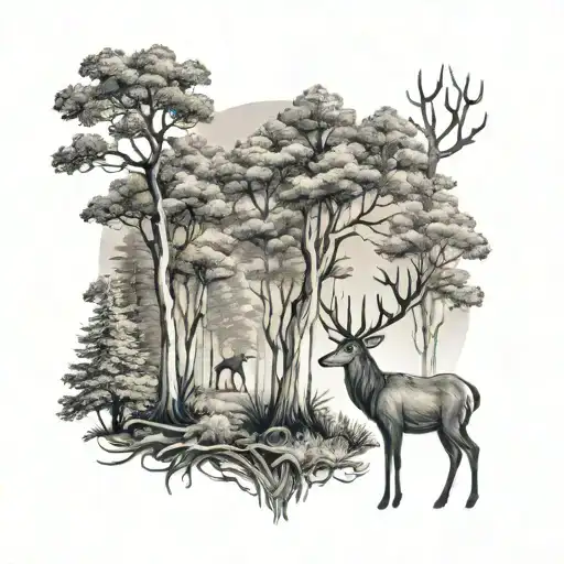Forrest Trees Deer