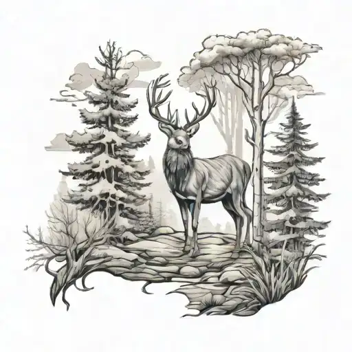 Forrest Trees Deer Natur
