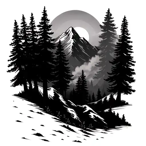 Mountain Sunrise Pine Trees And Steam Rising