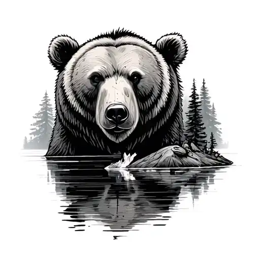 Bear And Lake Scene