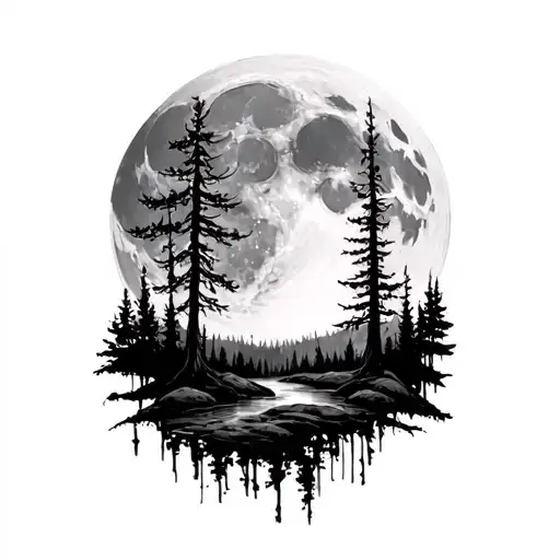 Full Moon In A Forest