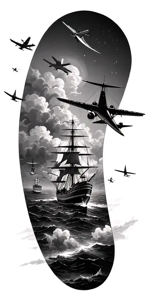 Ships And Planes Flying Overhead