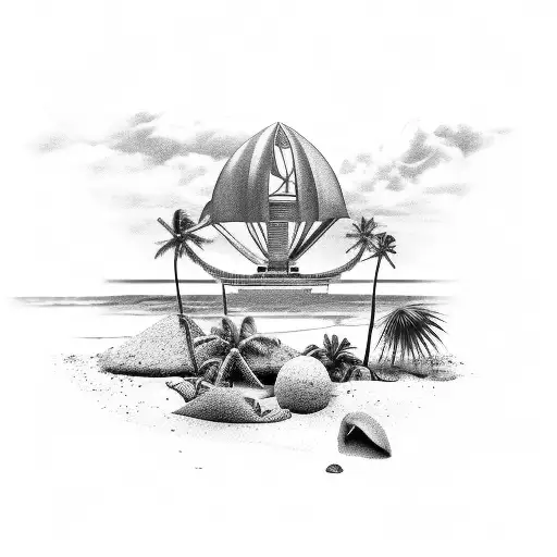 A Beach Scene With Futuristic Elements
