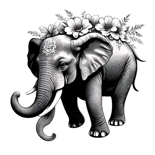 Elephant Trunk Up With Flowers