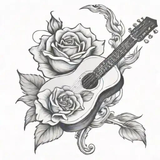 Guitar With A Rose Instead Of The Neck Of An Acoustic Guitar With Hands Playing On It