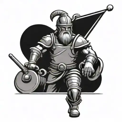 A Celtic Warrior Holding A Concrete Mixer Symbolizing The Client's Occupation And Heritage