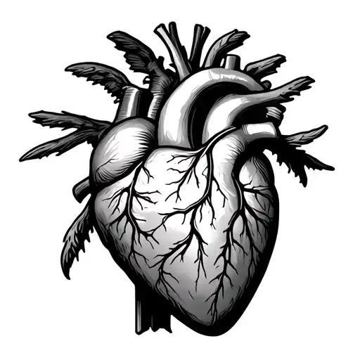 Anatomical Sacred Heart With Lines In Black And White
