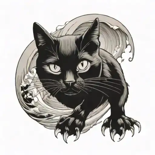 Black Cat Catching Wave