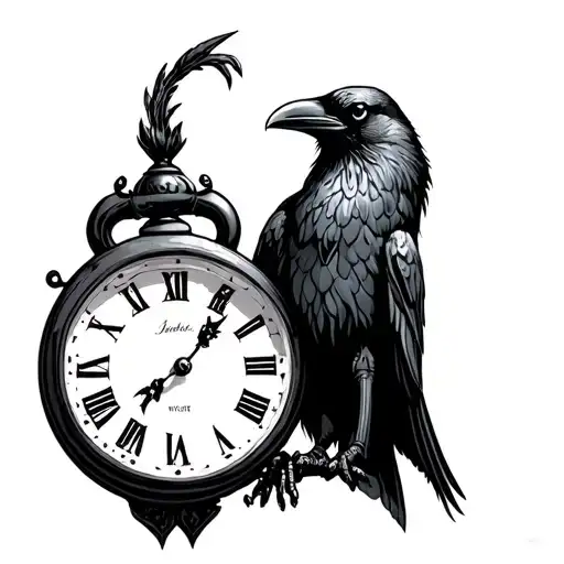 Crow Holding A Clock With Talons