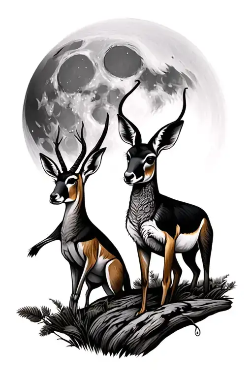 Kiwi Bird And Springbok And Kangaroo Looking At The Moon