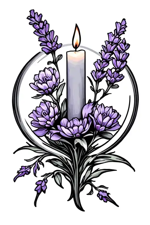 Burning Candle Lavender Flowers Triskel Symbol