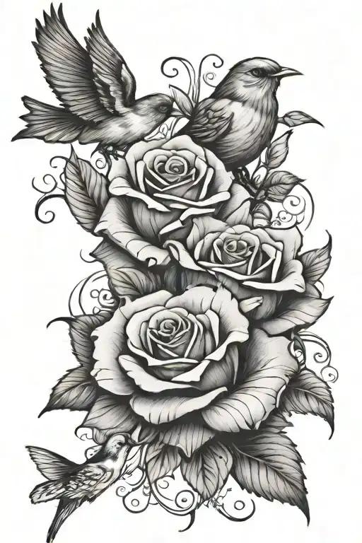 One Rose With 3 Birds Abow It And A Nice Flowing Background
