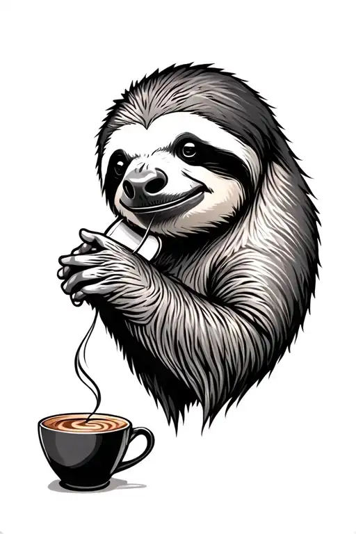Sloth Drinking Coffee