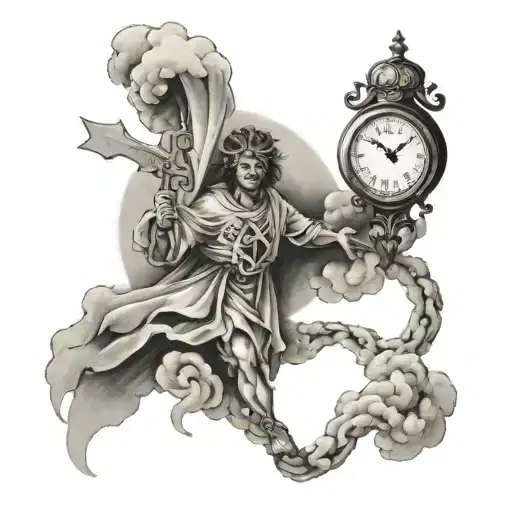 Cross With Clock With Man Walking Up To Heaven