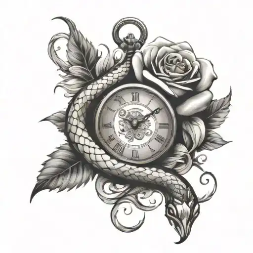 Roses Blooming Clock Surrounded Snake Wrapped