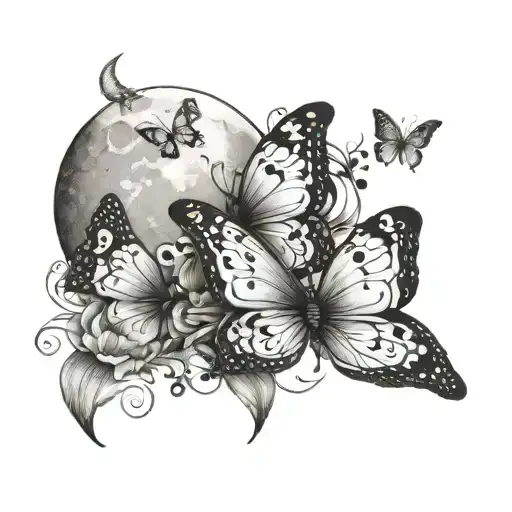 Butterflies And Moon Merging Together