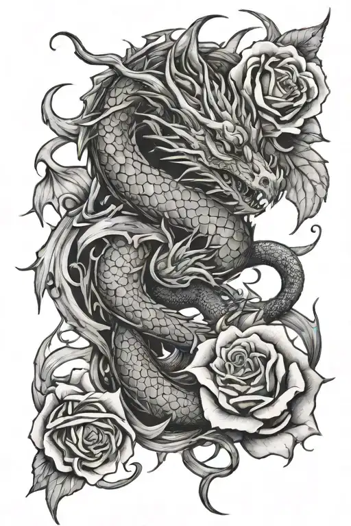 Dragon And Rose Intertwined