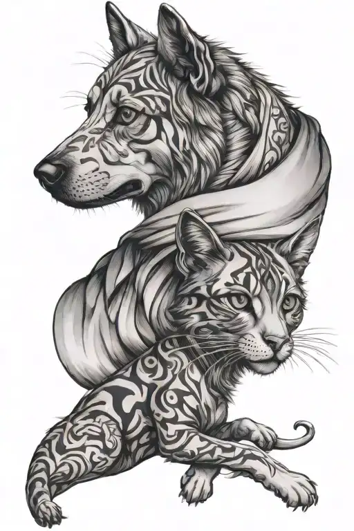 Dog And Cat Veterinarian Symbole Intertwined To Wrap Around The Forearm