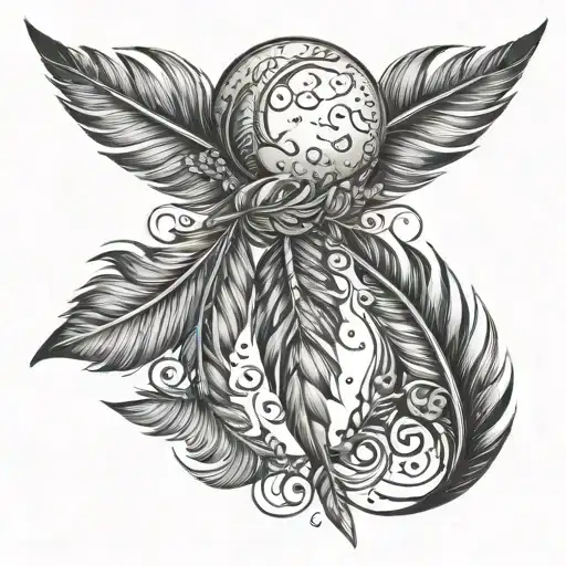 Ornament Moon Feather Fine Line Tattoo Linework