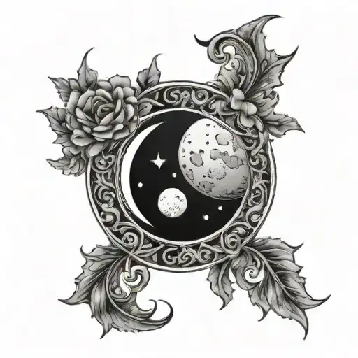 Ornament Moon Fine Line Tattoo Linework