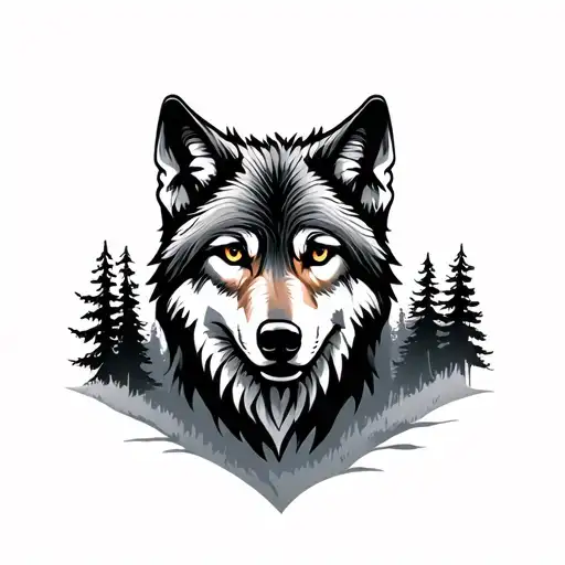 Wolf And Forest Landscape