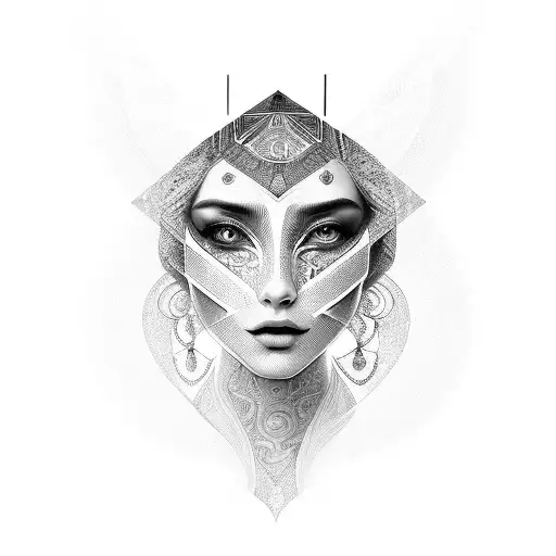 A Mesmerizing Design Featuring A Beautiful Woman With Intricate Geometric Patterns