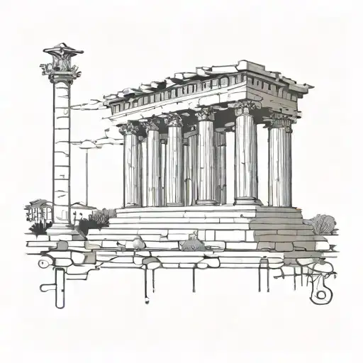 Greek Column In Single Line Drawing