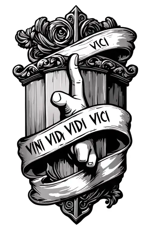 Roman Swoard Pointing Straight Down That Has A Ribbon Swearling Around It That Says Vini Vidi Vici